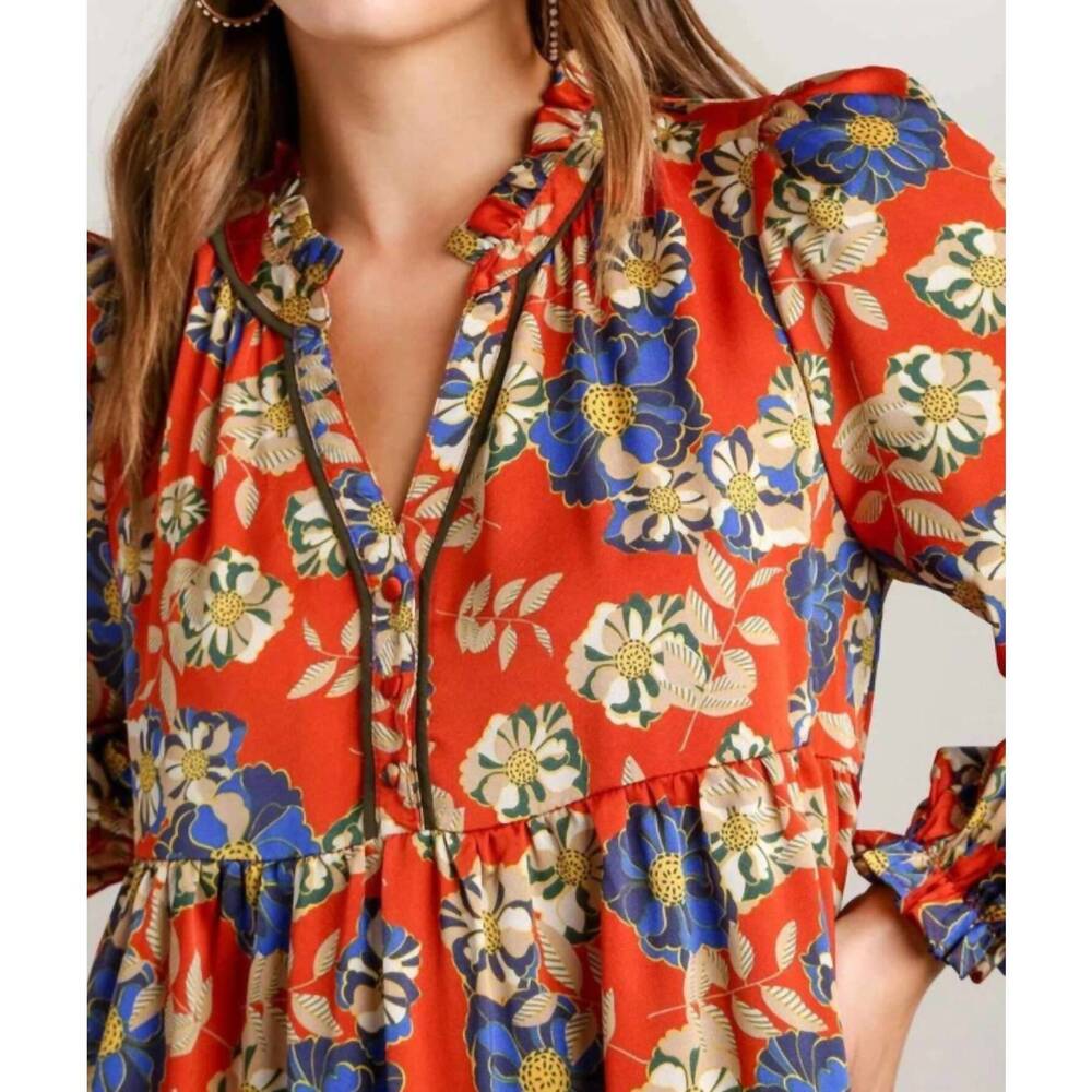 NEW UMGEE floral and animal print midi tiered dress in multi - Picture 3 of 3